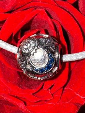 Pandora Style CZ Charm Pendant Necklace Blue Crystal Celestial Star Moon